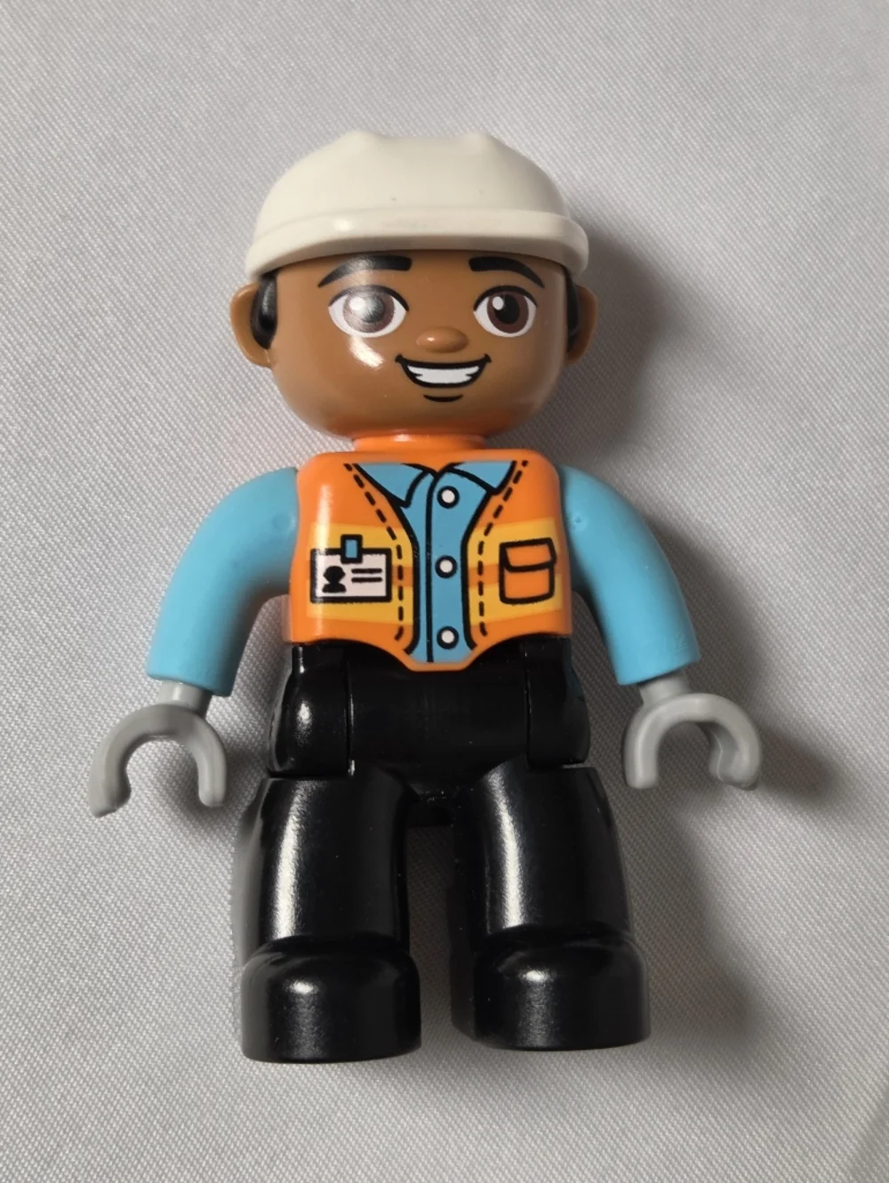 Lego Duplo Construction Worker Minifigure - Orange Vest, Blue Arms, White Helmet